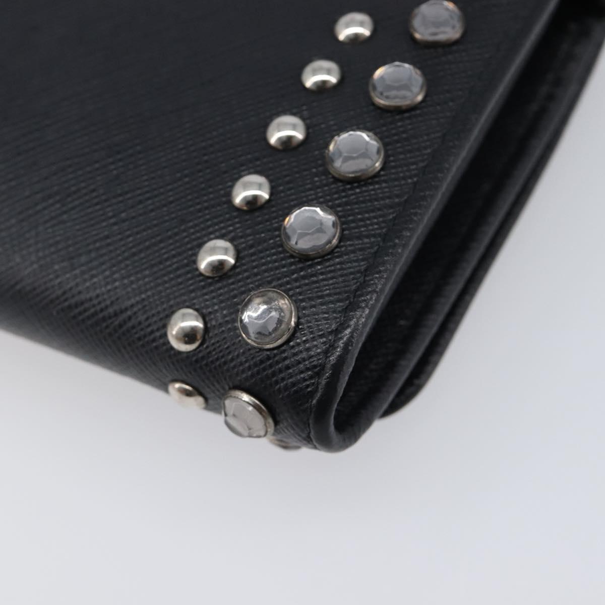 PRADA Shoulder Wallet Safiano leather Black Silver Auth 206147V