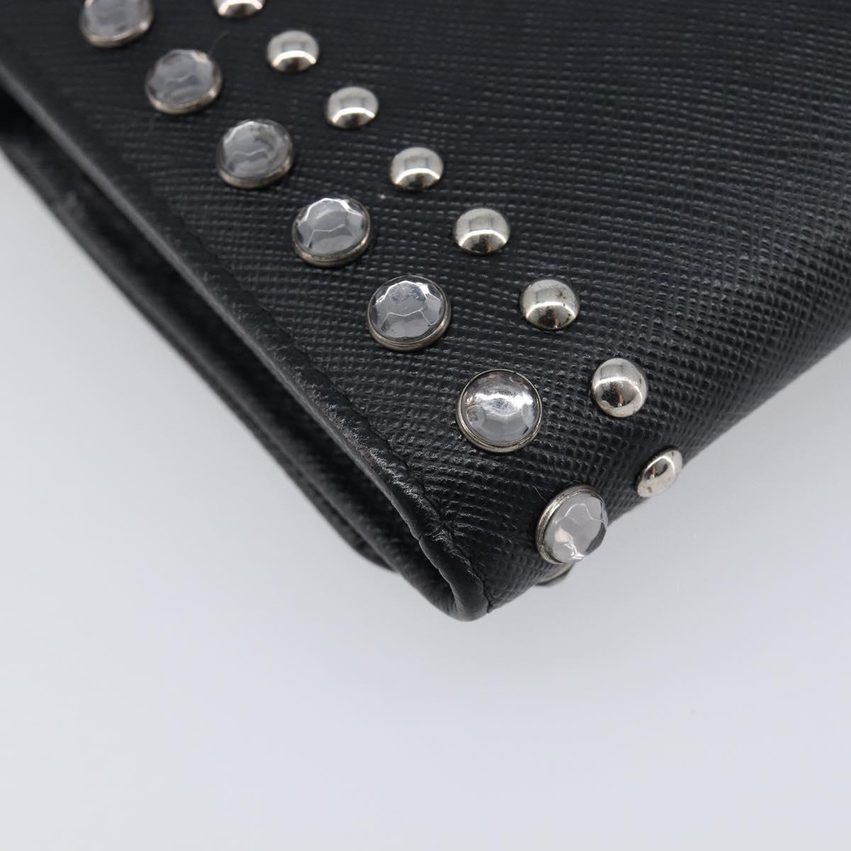 PRADA Shoulder Wallet Safiano leather Black Silver Auth 206147V