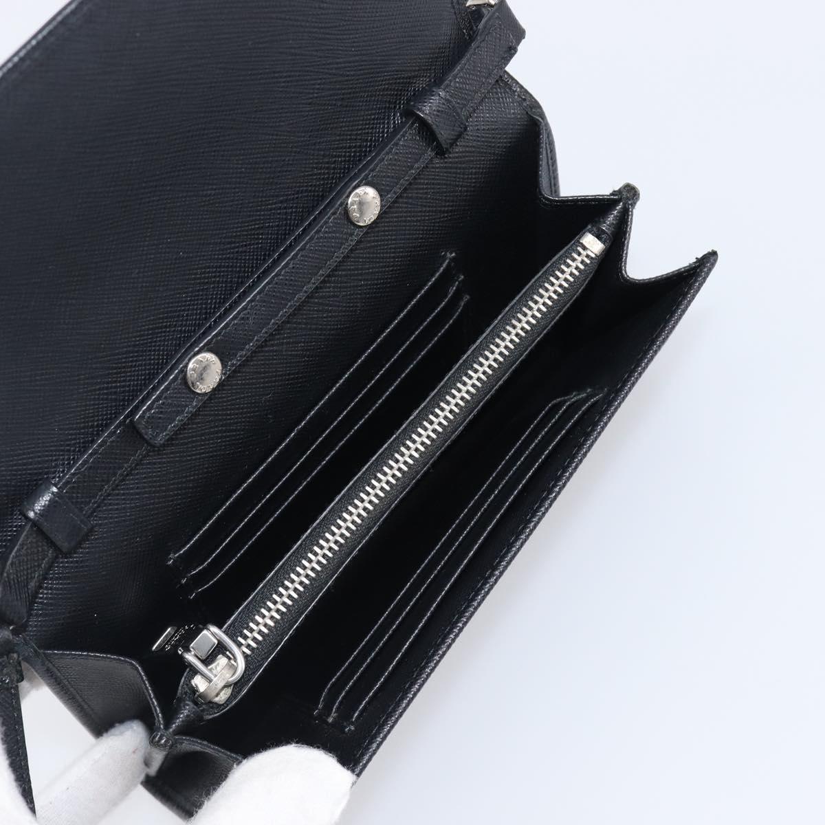 PRADA Shoulder Wallet Safiano leather Black Silver Auth 206147V