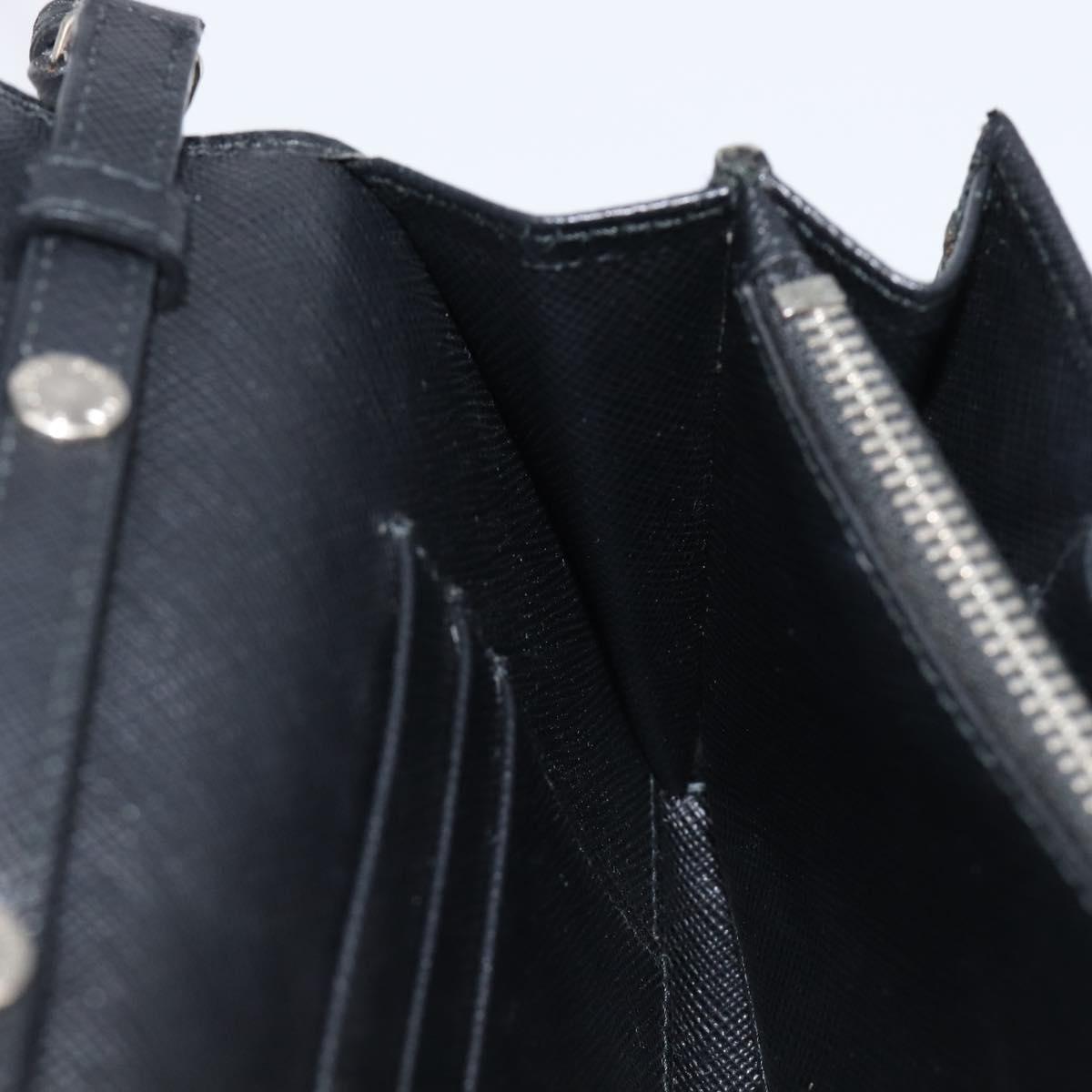 PRADA Shoulder Wallet Safiano leather Black Silver Auth 206147V