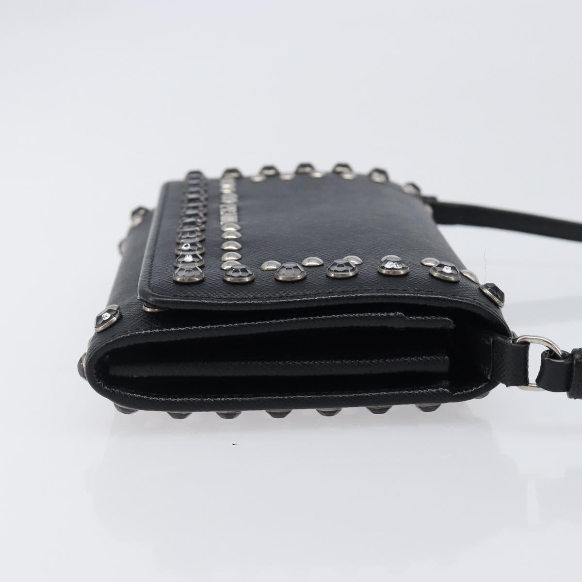 PRADA Shoulder Wallet Safiano leather Black Silver Auth 206147V