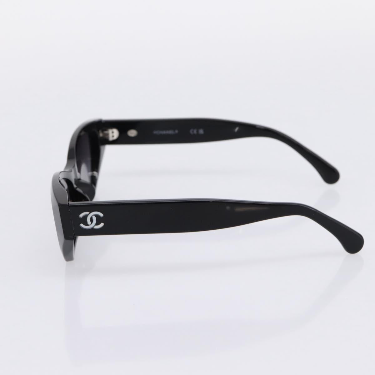 CHANEL COCO Mark Sunglasses Plastic Black CC Auth 206149M
