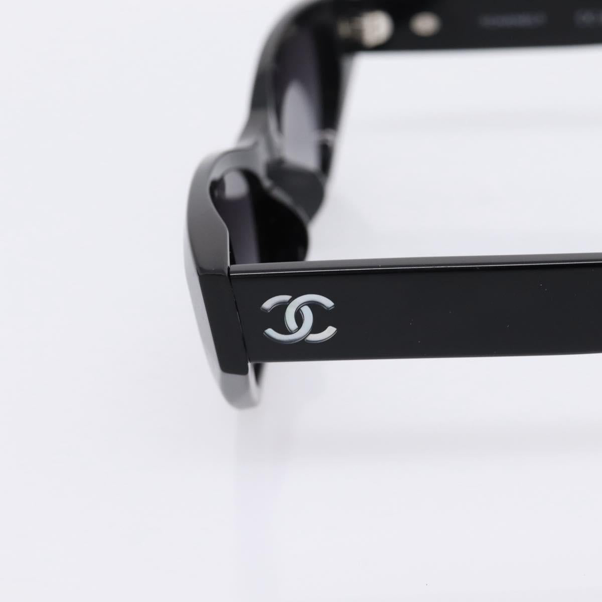 CHANEL COCO Mark Sunglasses Plastic Black CC Auth 206149M