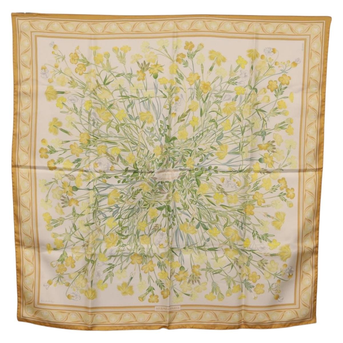 HERMES Carre 90 Scarf Silk Beige Auth 206156M