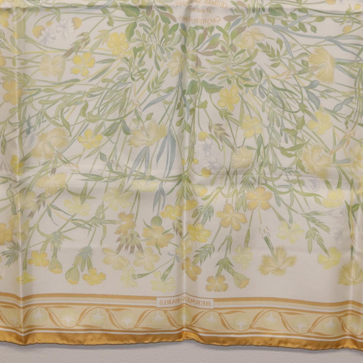 HERMES Carre 90 Scarf Silk Beige Auth 206156M