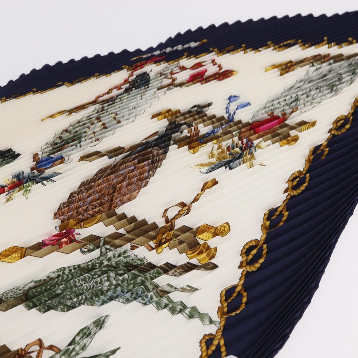 HERMES Pleated Carre 90 Scarf Silk Navy Auth 206158
