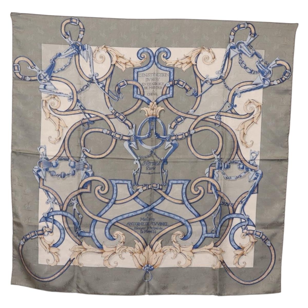 HERMES Carre90 Scarf Silk Gray Auth 206183