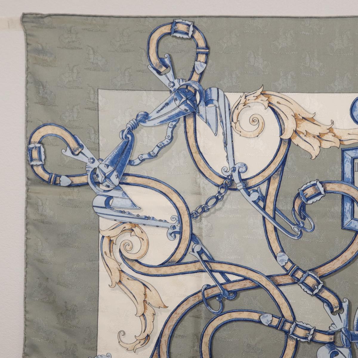 HERMES Carre90 Scarf Silk Gray Auth 206183