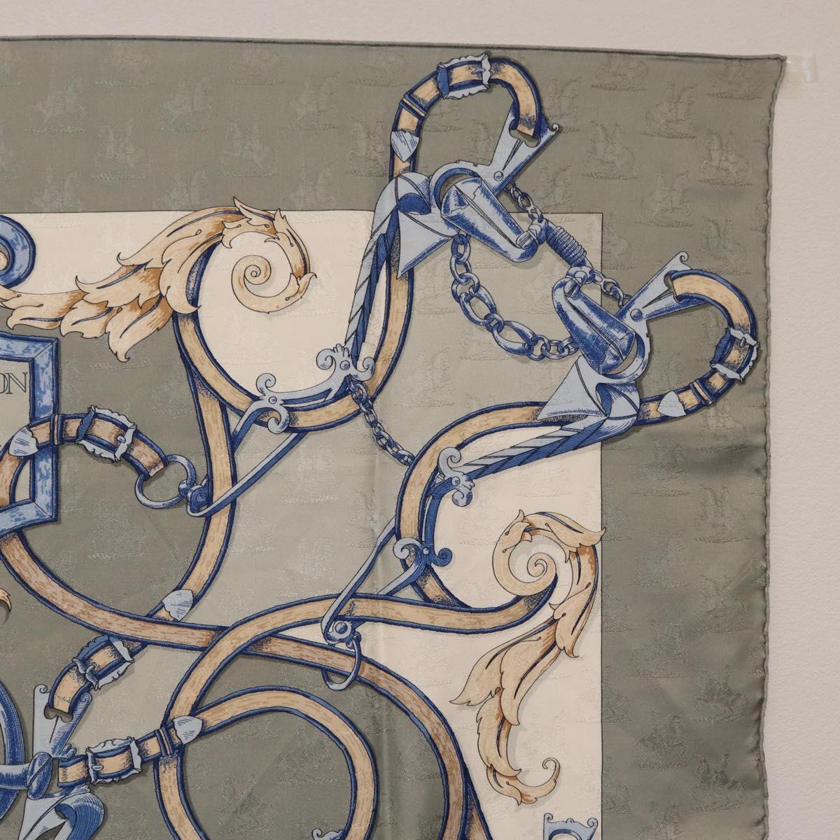 HERMES Carre90 Scarf Silk Gray Auth 206183