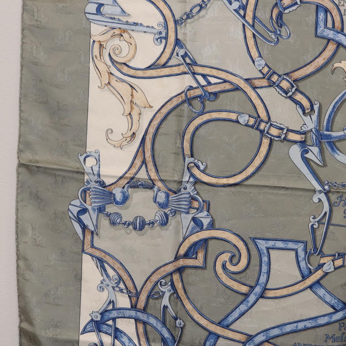 HERMES Carre90 Scarf Silk Gray Auth 206183