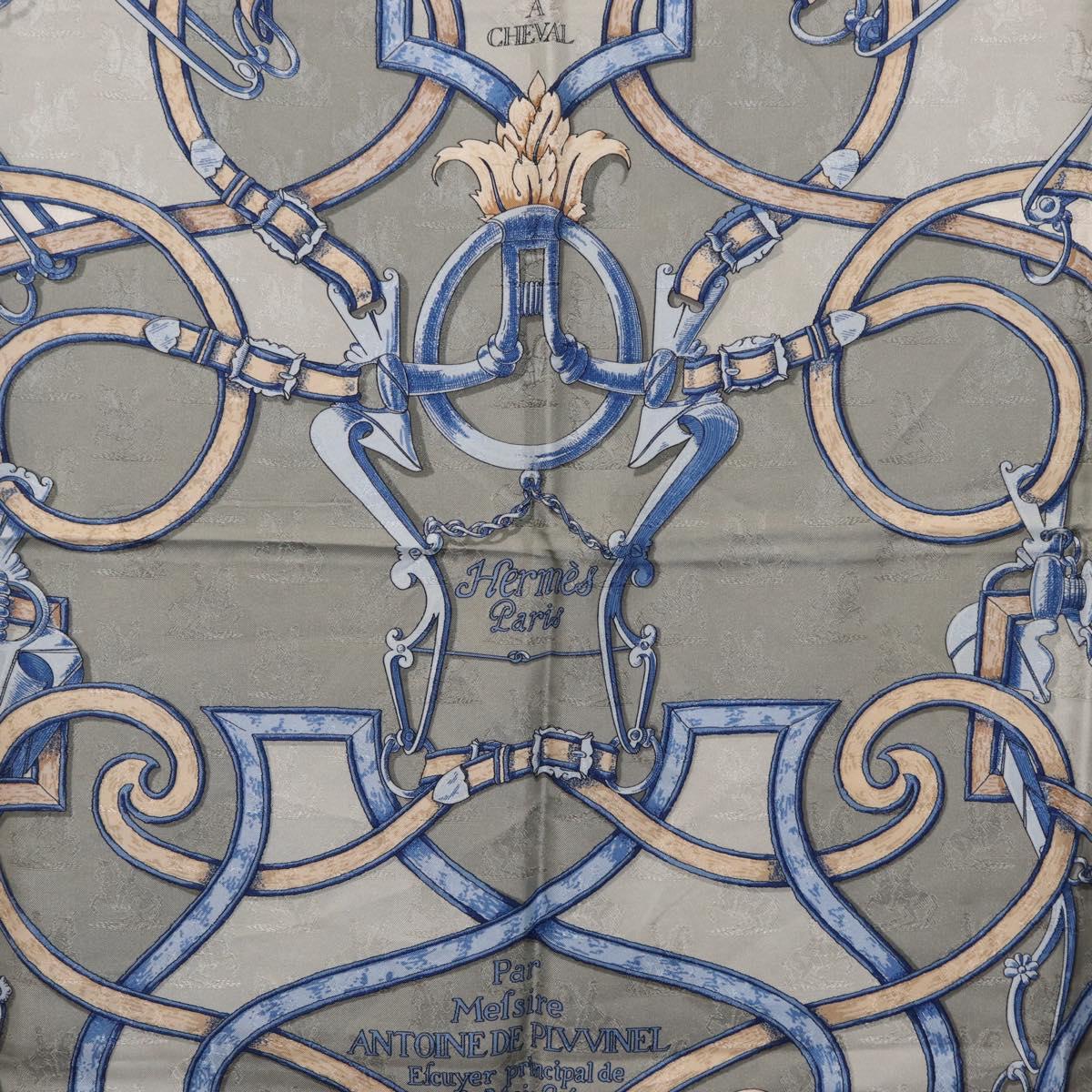 HERMES Carre90 Scarf Silk Gray Auth 206183