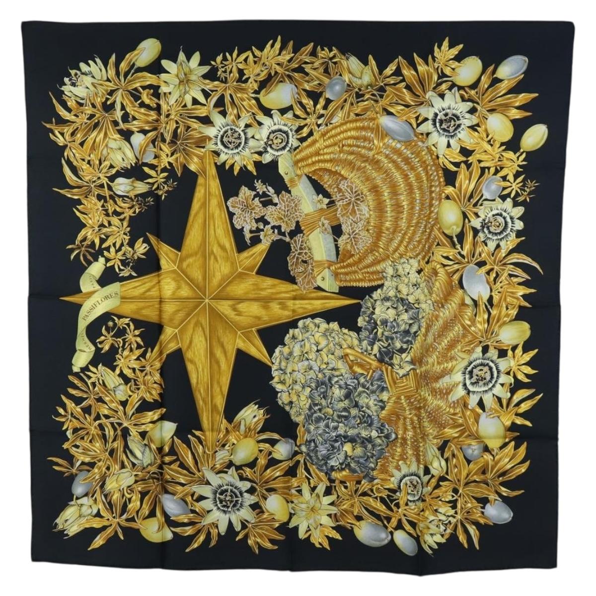 HERMES Carre 90 Scarf Silk Black Auth 206184M