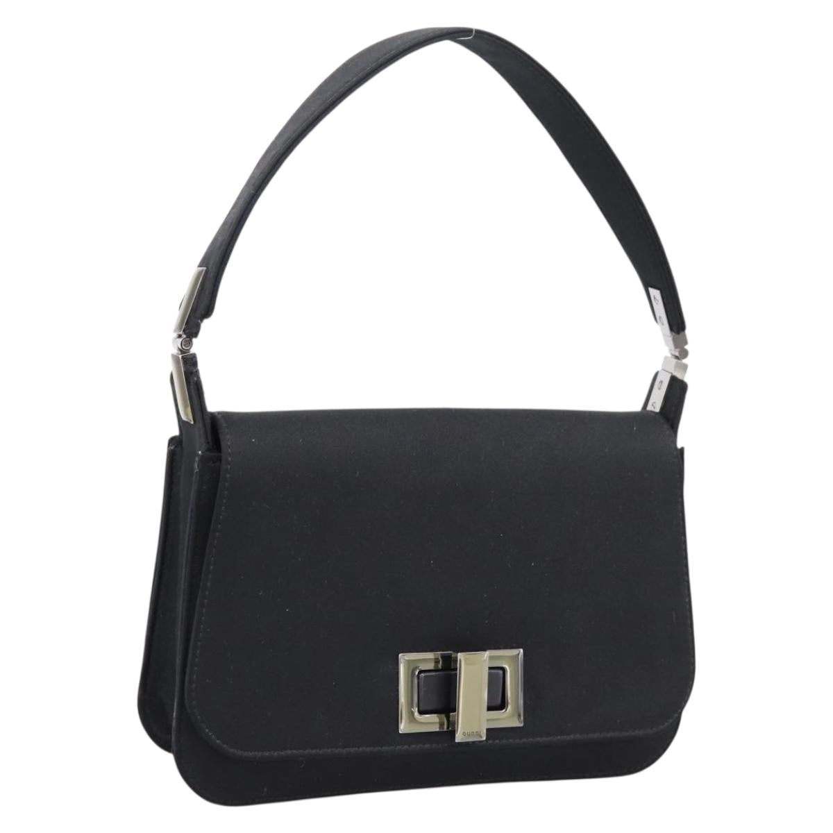 GUCCI Shoulder Bag Satin Black Silver Auth 206225A