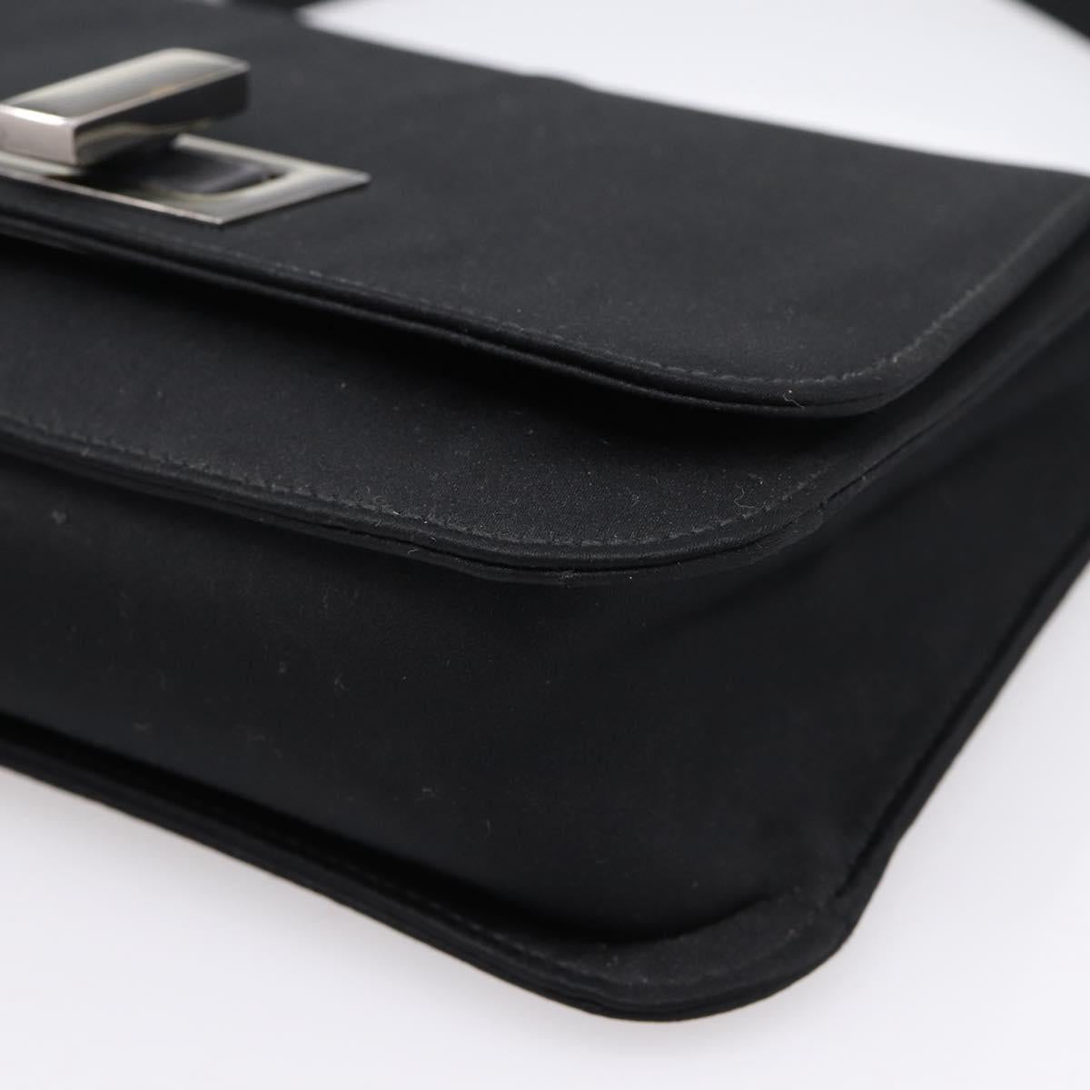 GUCCI Shoulder Bag Satin Black Silver Auth 206225A