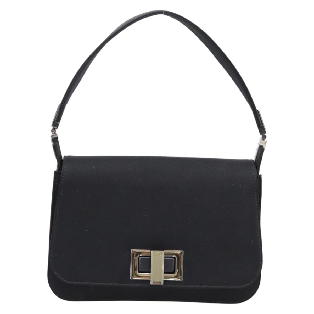 GUCCI Shoulder Bag Satin Black Silver Auth 206225A