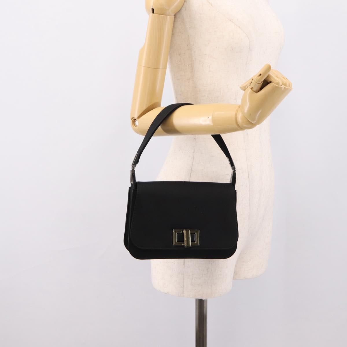 GUCCI Shoulder Bag Satin Black Silver Auth 206225A