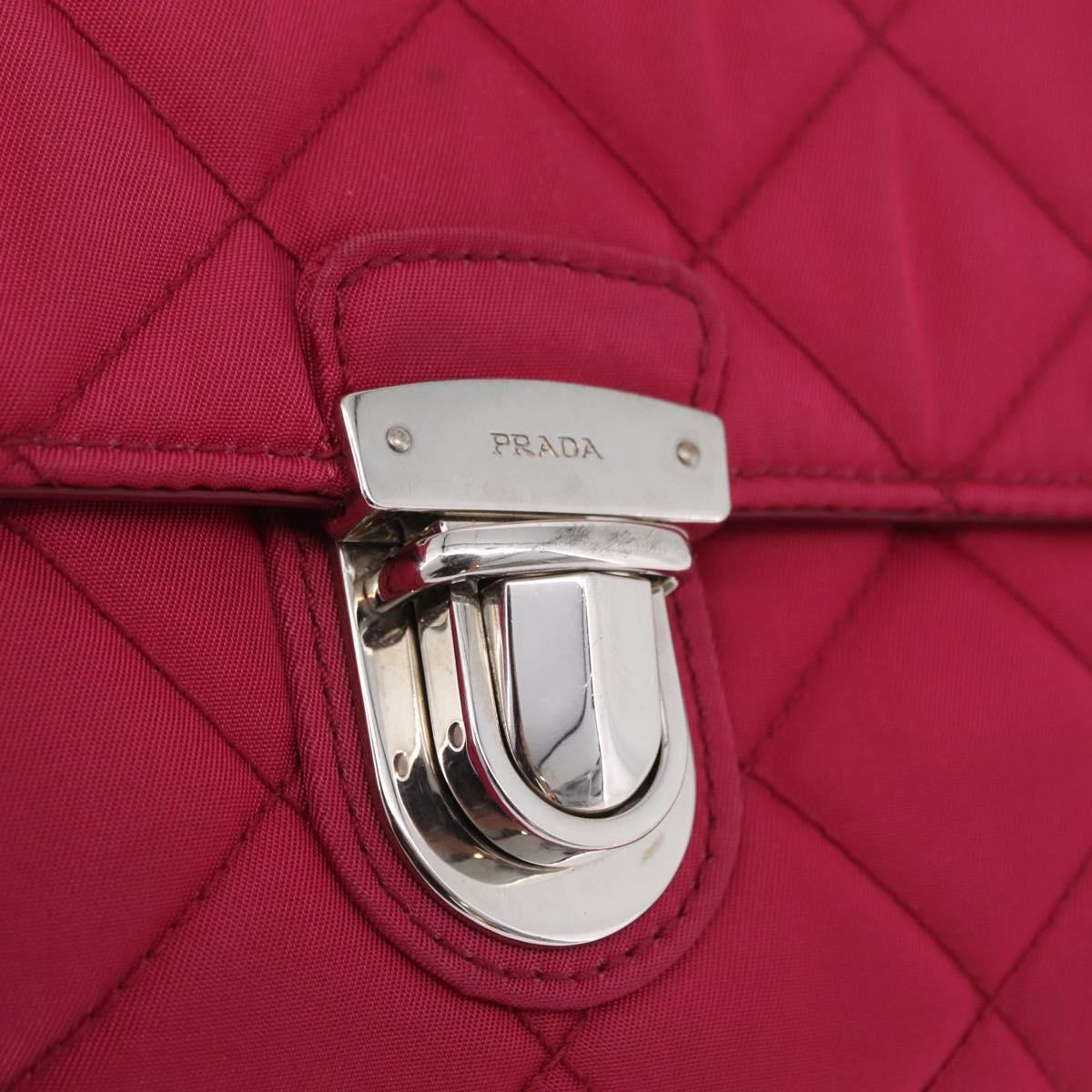 PRADA Chain Shoulder Bag Nylon Pink Silver Auth 206227A