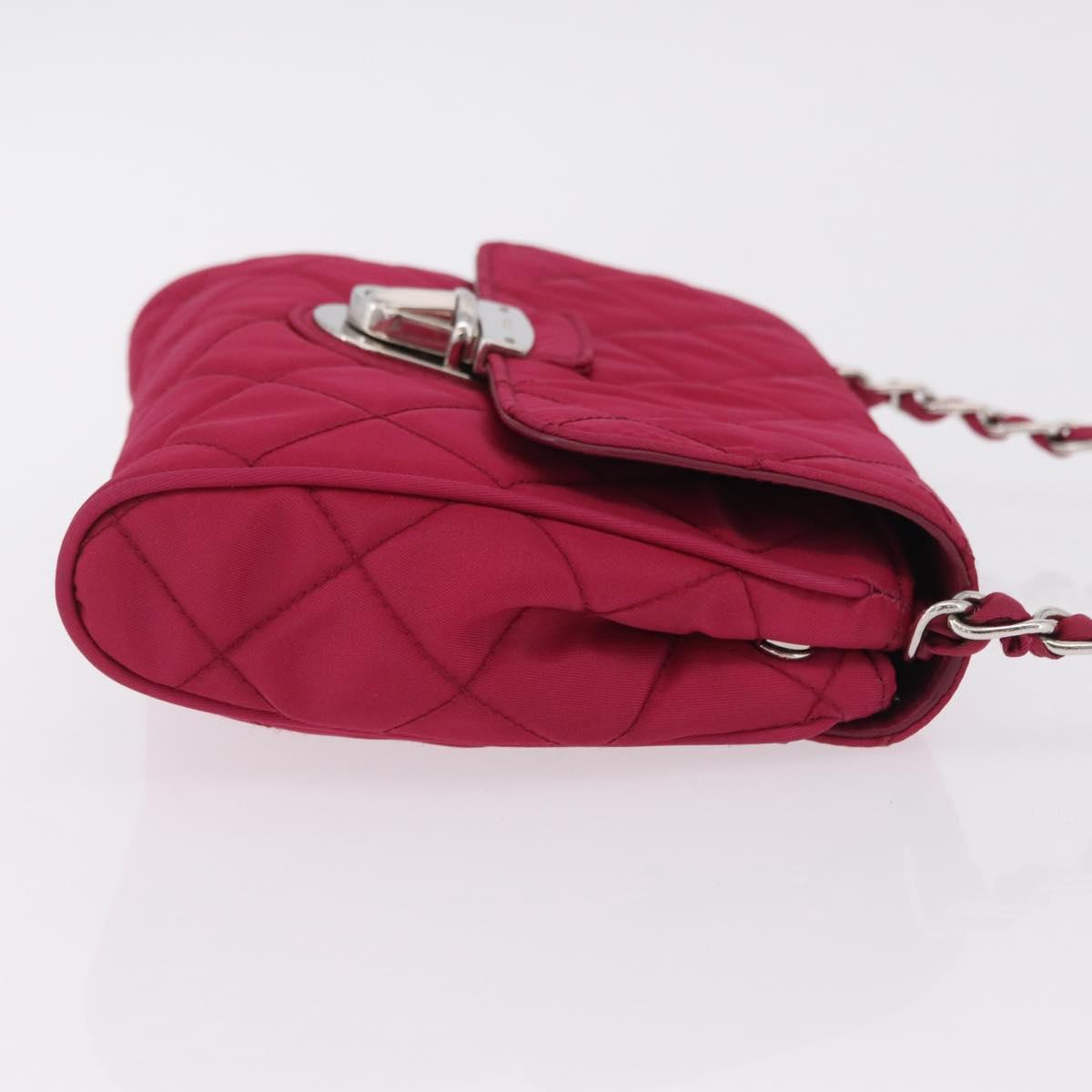 PRADA Chain Shoulder Bag Nylon Pink Silver Auth 206227A