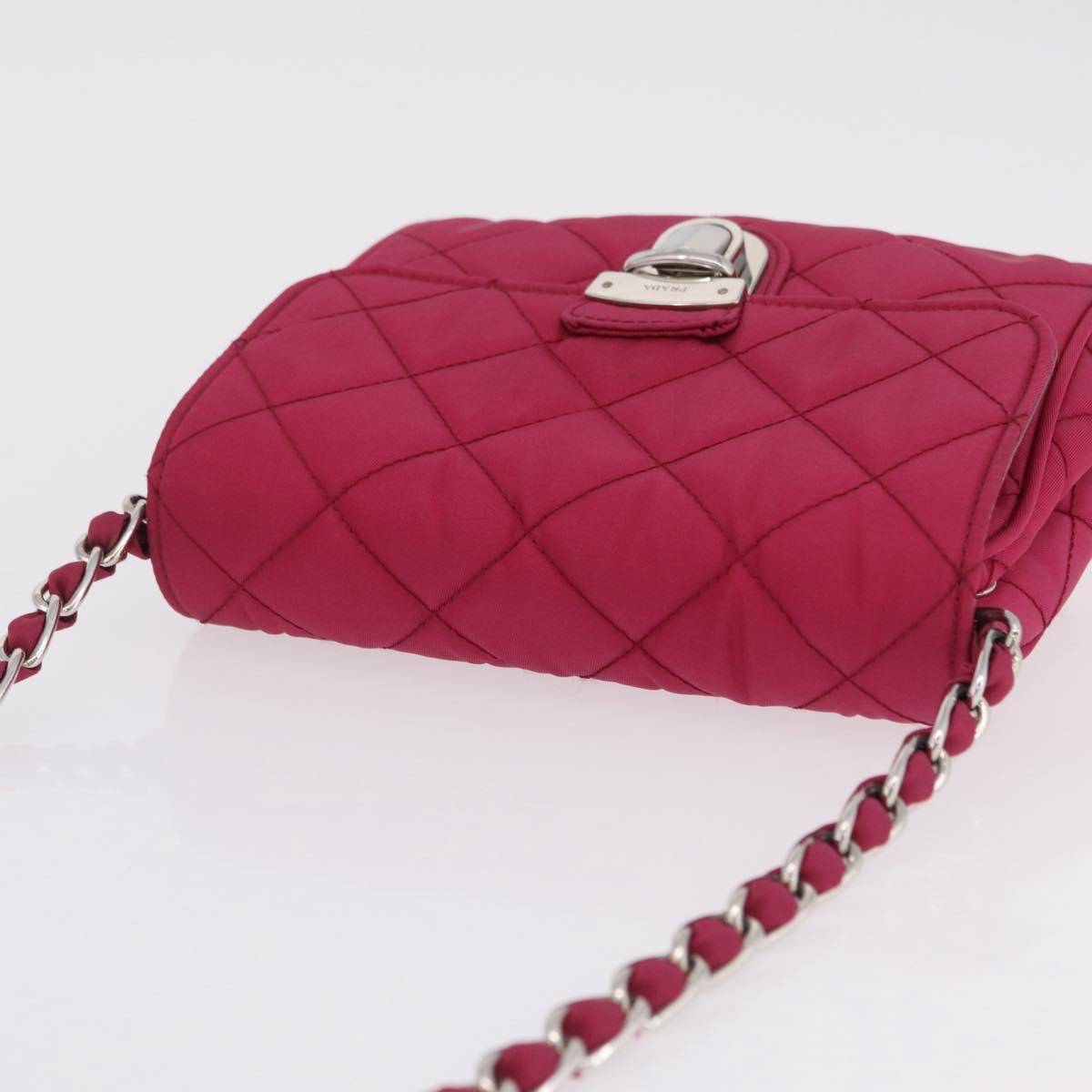 PRADA Chain Shoulder Bag Nylon Pink Silver Auth 206227A
