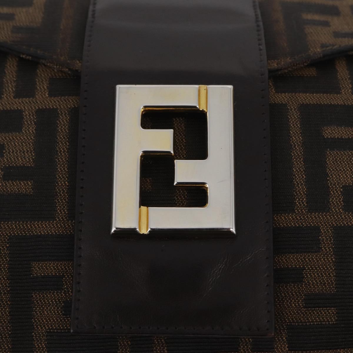 FENDI Zucca Canvas Shoulder Bag Brown Black Auth 206232A