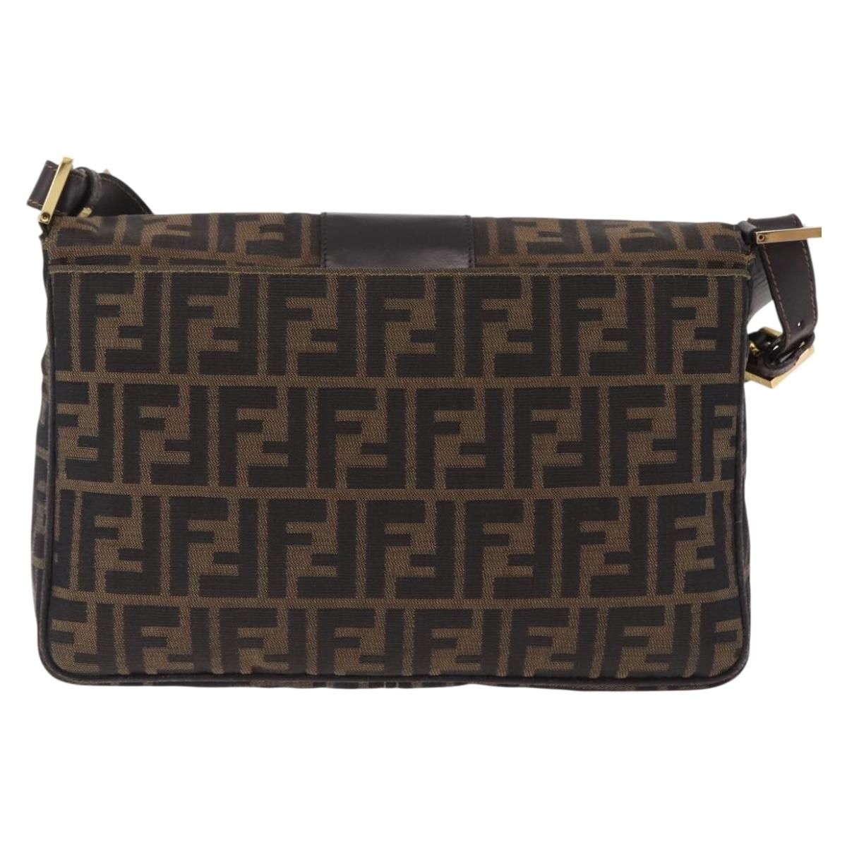 FENDI Zucca Canvas Shoulder Bag Brown Black Auth 206232A