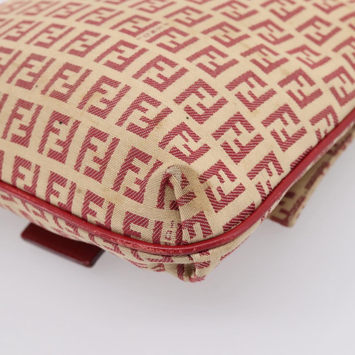 FENDI Zucchino Canvas Mamma Baguette Shoulder Bag Red Gold 8BT075 Auth 206235
