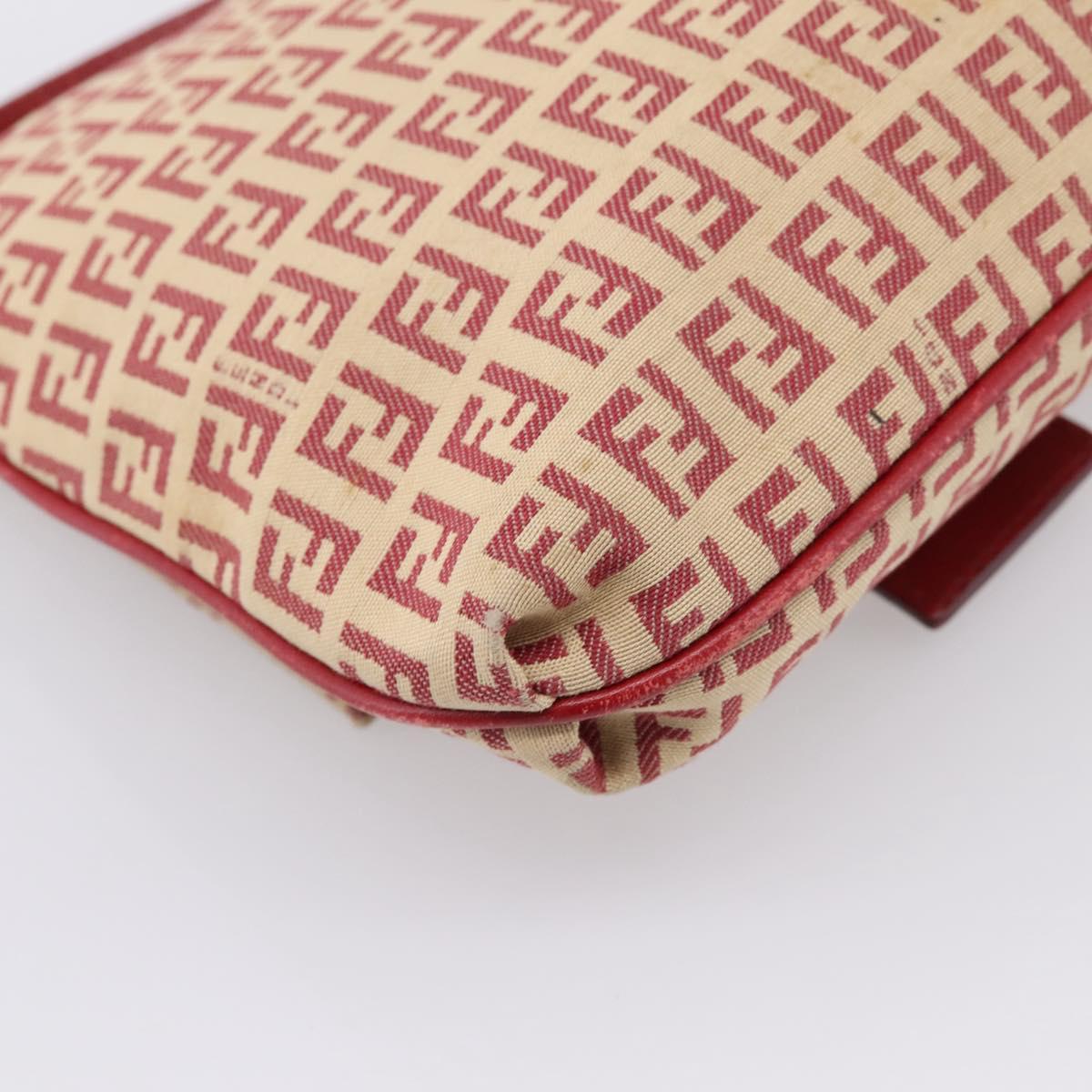 FENDI Zucchino Canvas Mamma Baguette Shoulder Bag Red Gold 8BT075 Auth 206235