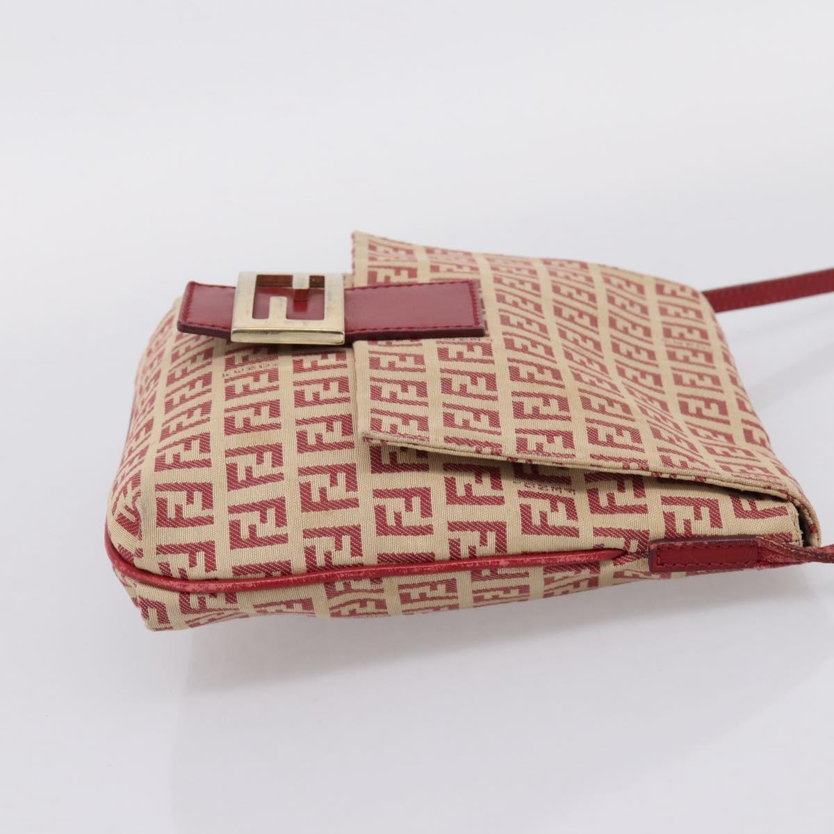 FENDI Zucchino Canvas Mamma Baguette Shoulder Bag Red Gold 8BT075 Auth 206235