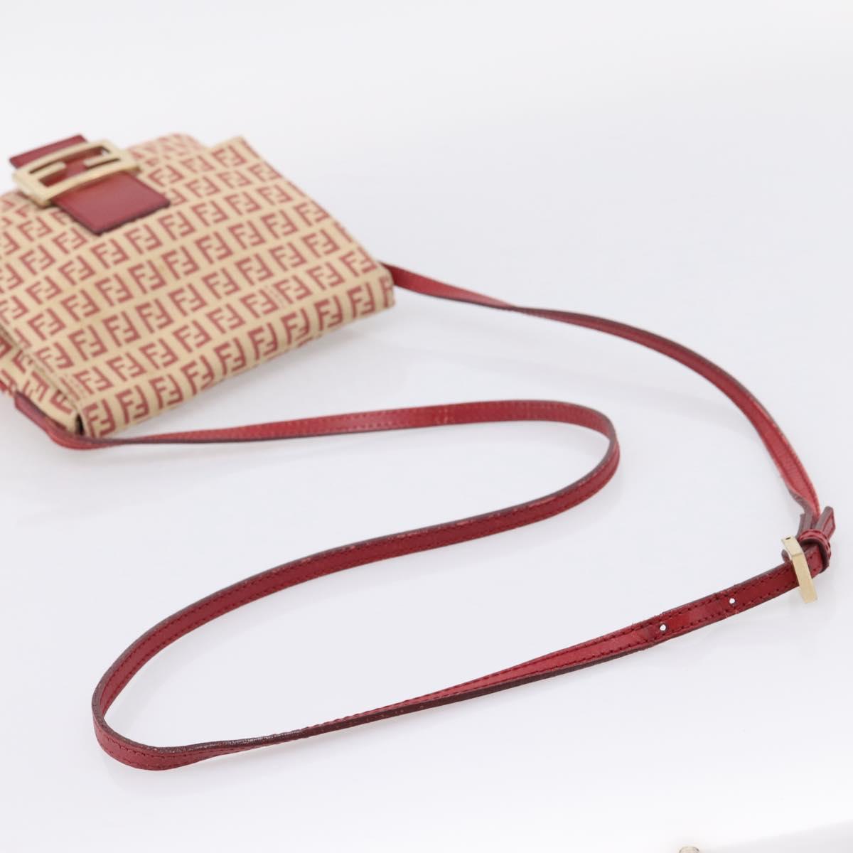 FENDI Zucchino Canvas Mamma Baguette Shoulder Bag Red Gold 8BT075 Auth 206235