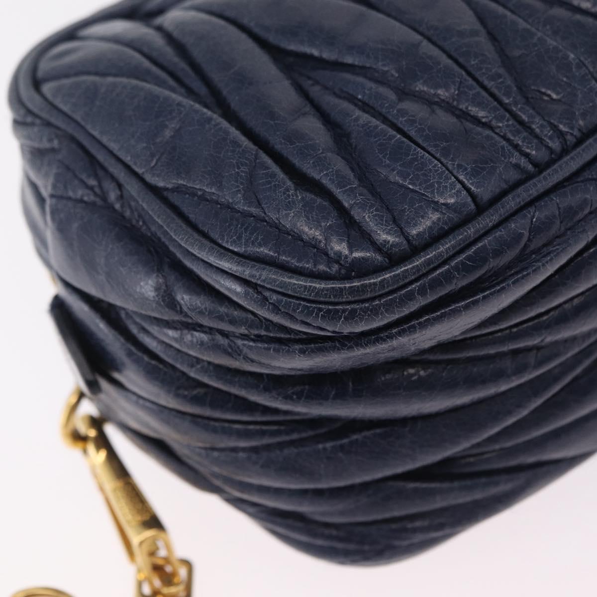Miu Miu Matelasse Chain Shoulder Bag Vitellolux Navy Gold Auth 206239A