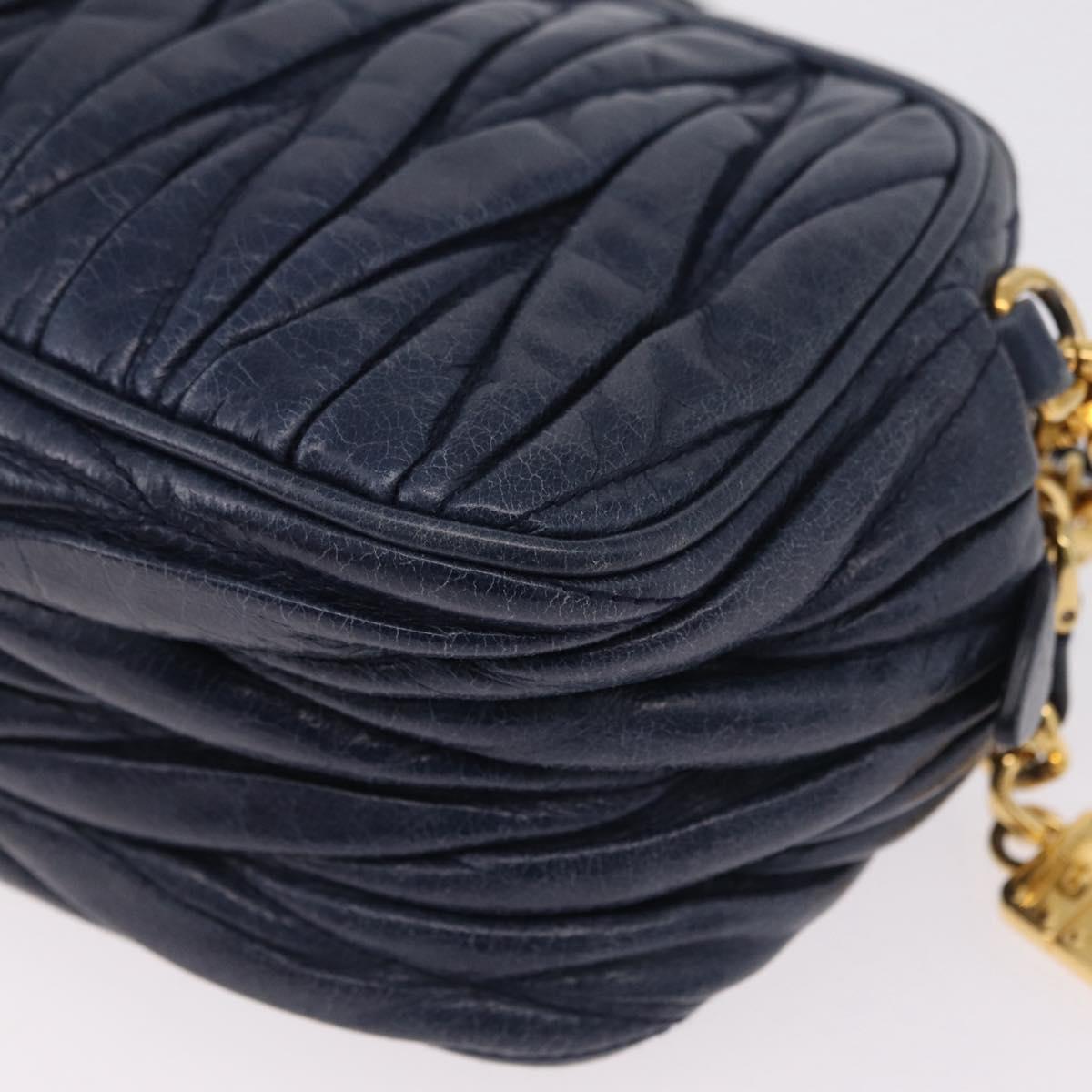 Miu Miu Matelasse Chain Shoulder Bag Vitellolux Navy Gold Auth 206239A