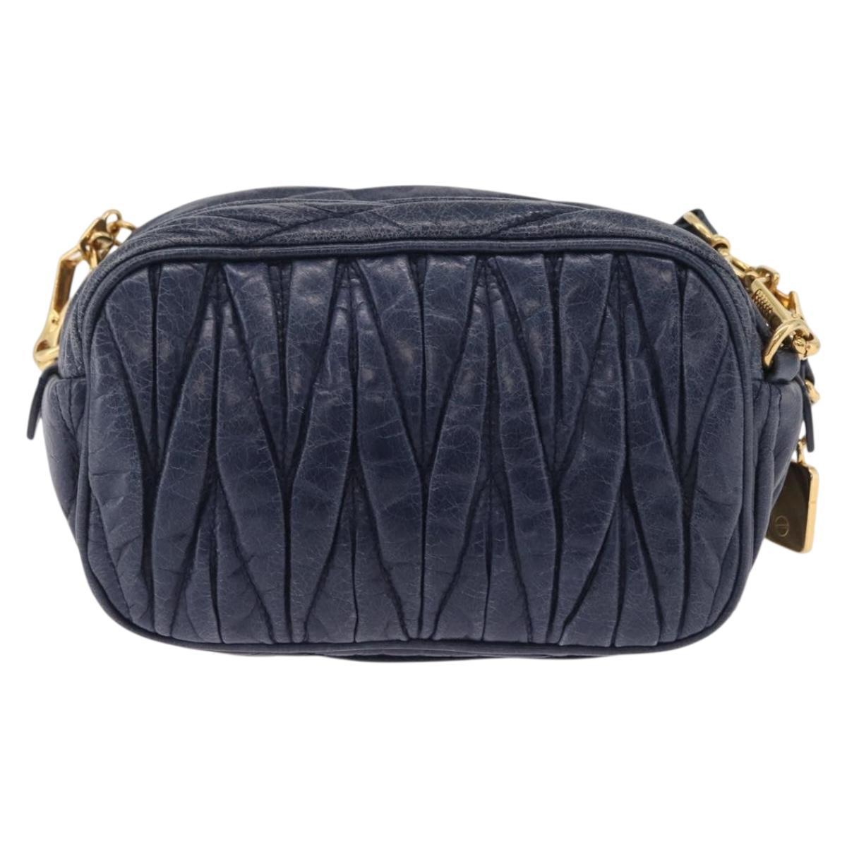 Miu Miu Matelasse Chain Shoulder Bag Vitellolux Navy Gold Auth 206239A