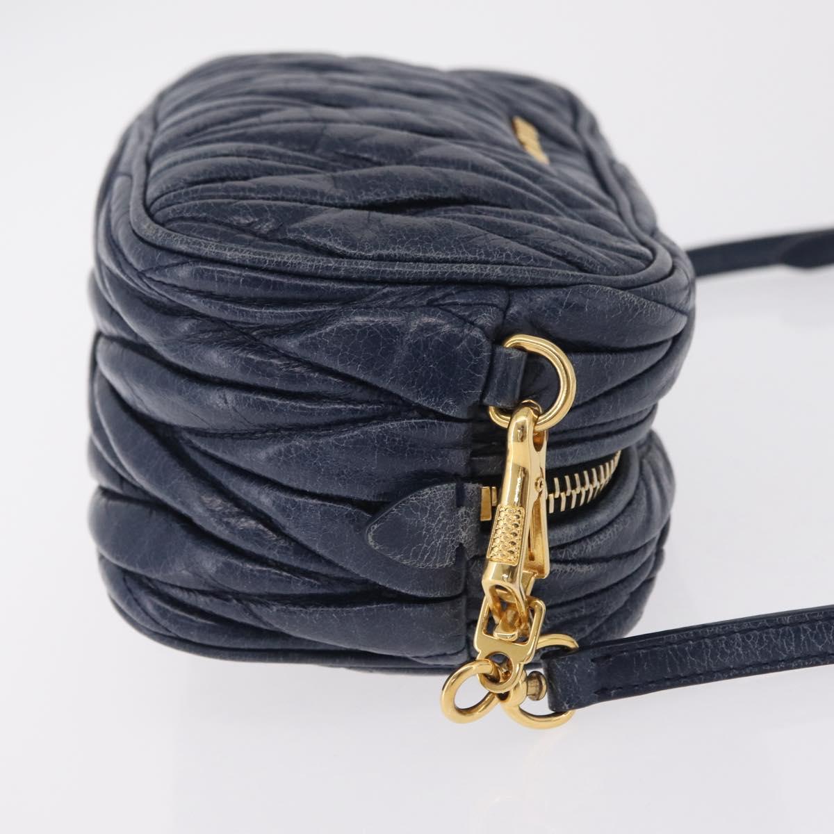 Miu Miu Matelasse Chain Shoulder Bag Vitellolux Navy Gold Auth 206239A