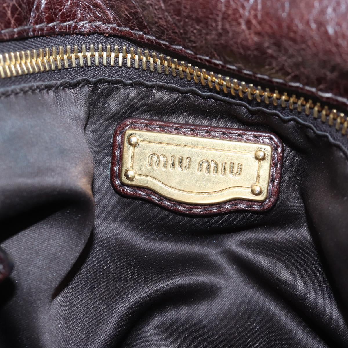 Miu Miu Hand Bag Vitellolux Brown Gold Auth 206240A
