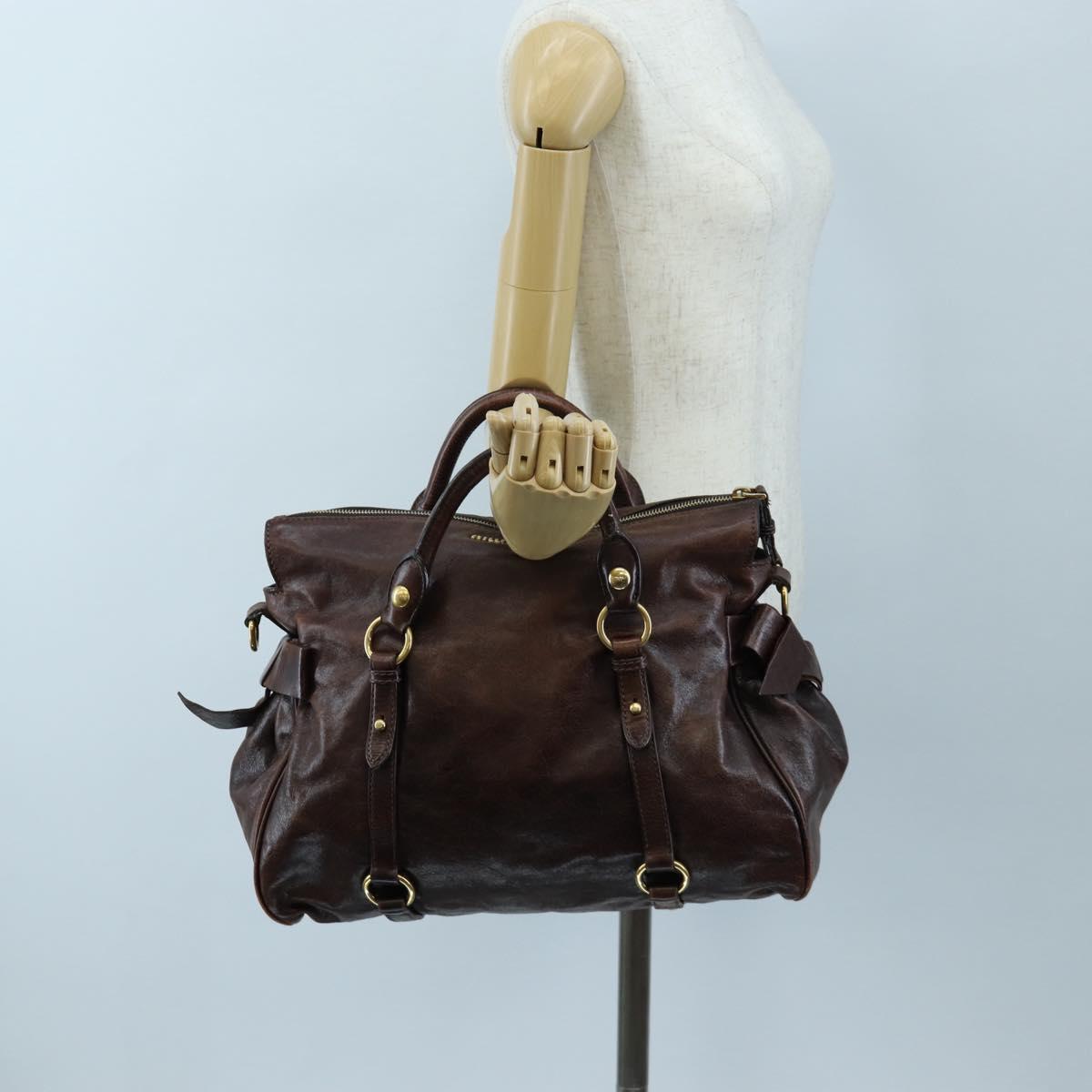 Miu Miu Hand Bag Vitellolux Brown Gold Auth 206240A