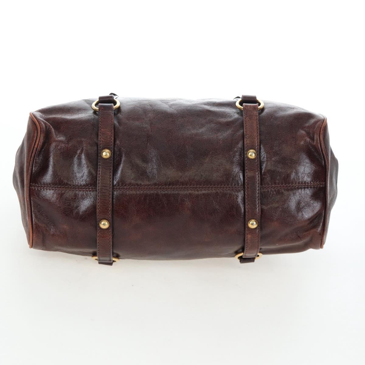 Miu Miu Hand Bag Vitellolux Brown Gold Auth 206240A