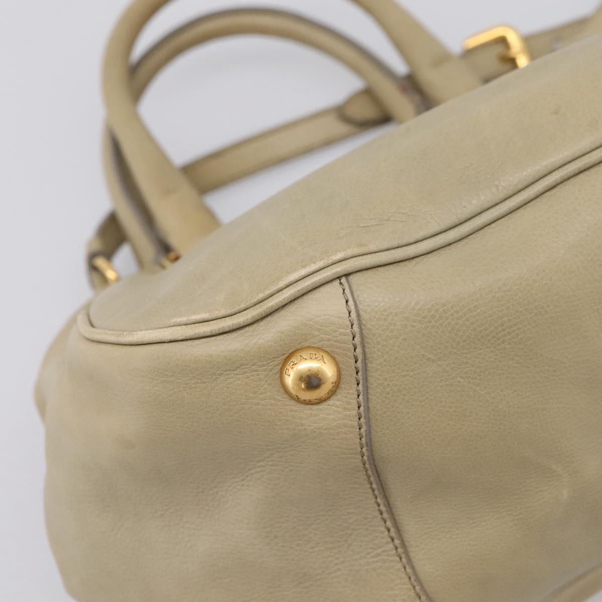 PRADA Hand Bag Leather 2way Beige Gold Auth 206241A