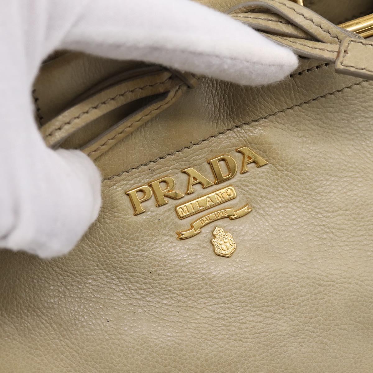 PRADA Hand Bag Leather 2way Beige Gold Auth 206241A