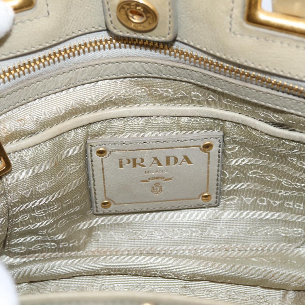 PRADA Hand Bag Leather 2way Beige Gold Auth 206241A