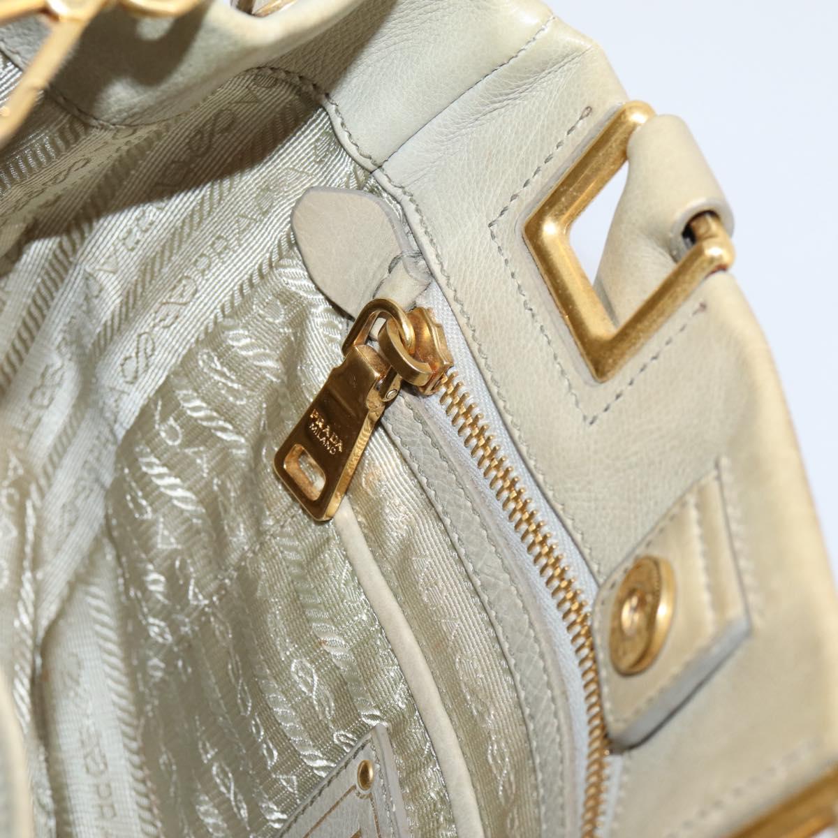 PRADA Hand Bag Leather 2way Beige Gold Auth 206241A