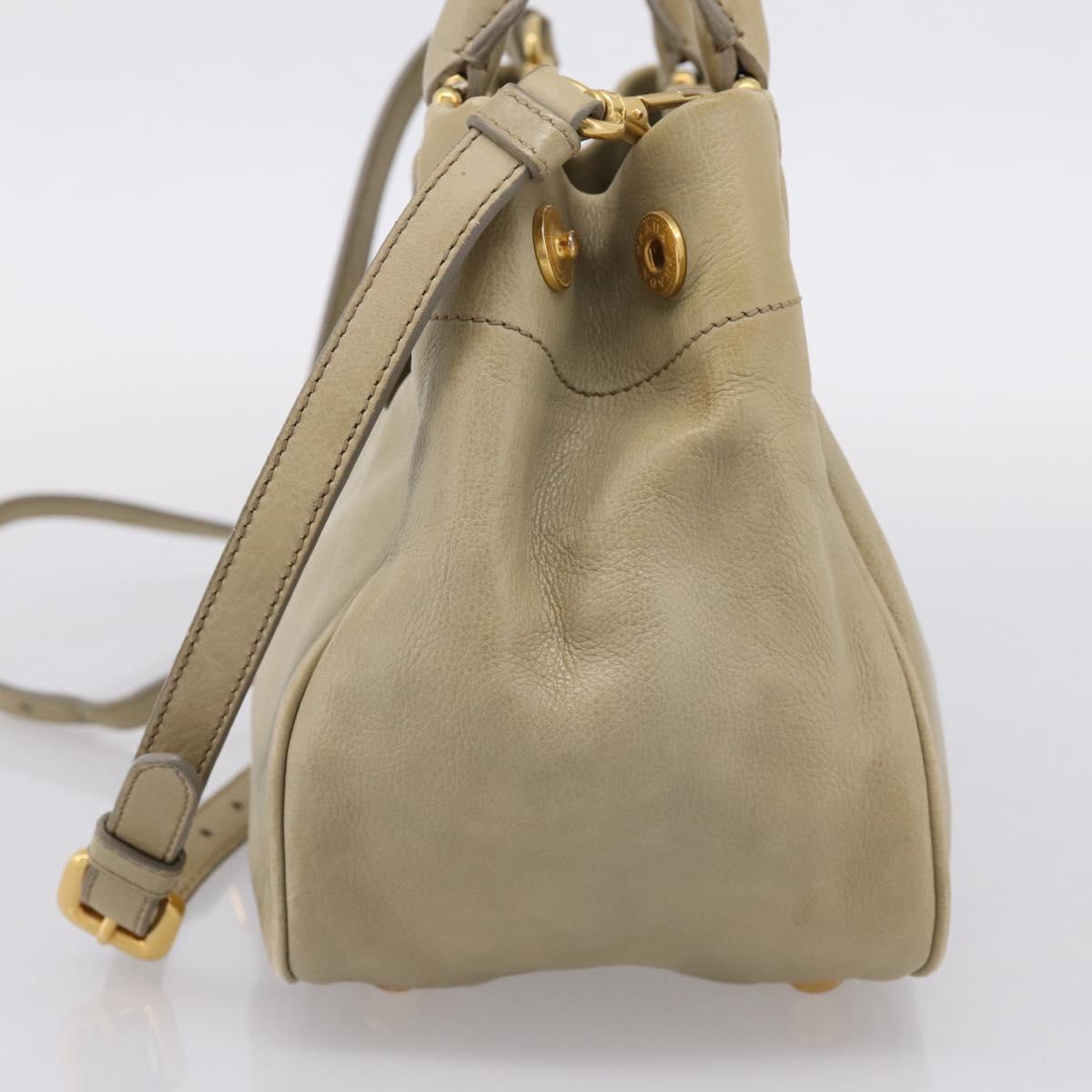 PRADA Hand Bag Leather 2way Beige Gold Auth 206241A