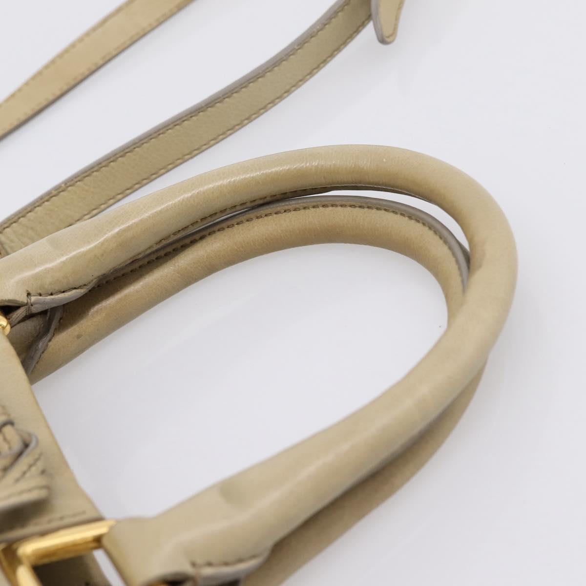 PRADA Hand Bag Leather 2way Beige Gold Auth 206241A