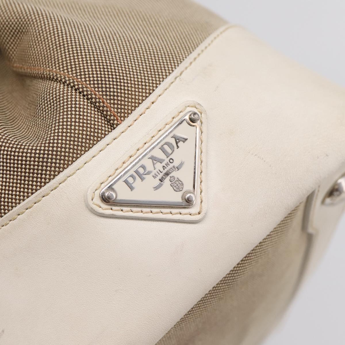 PRADA Tote Bag Canvas Jacquard Beige Silver Auth 206242A