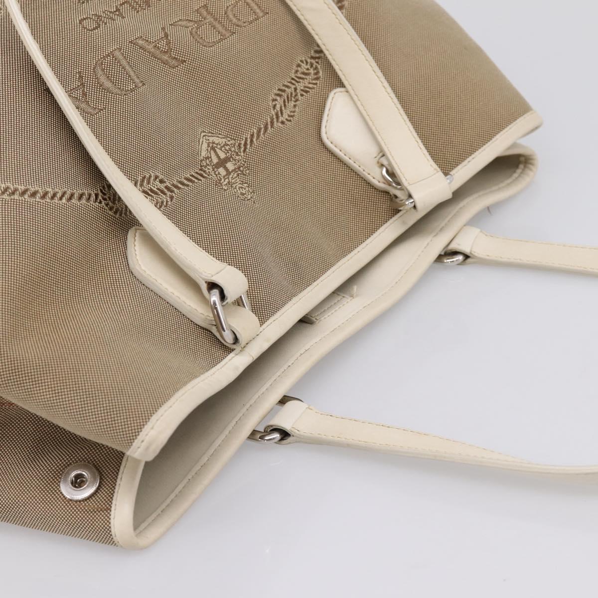 PRADA Tote Bag Canvas Jacquard Beige Silver Auth 206242A