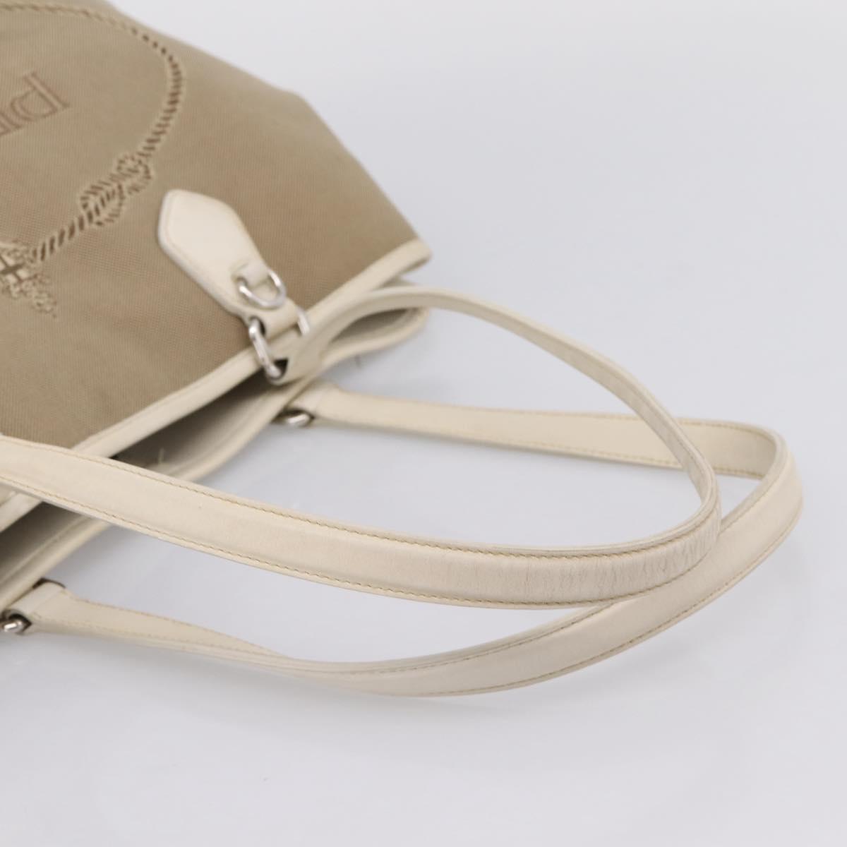 PRADA Tote Bag Canvas Jacquard Beige Silver Auth 206242A