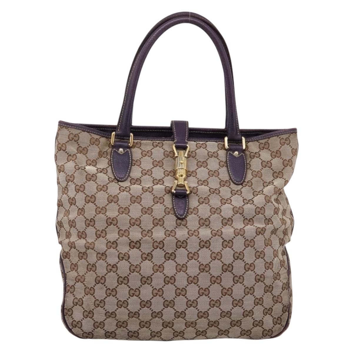 GUCCI GG Canvas New Jackie Hand Bag Beige Gold 145818 Auth 206247