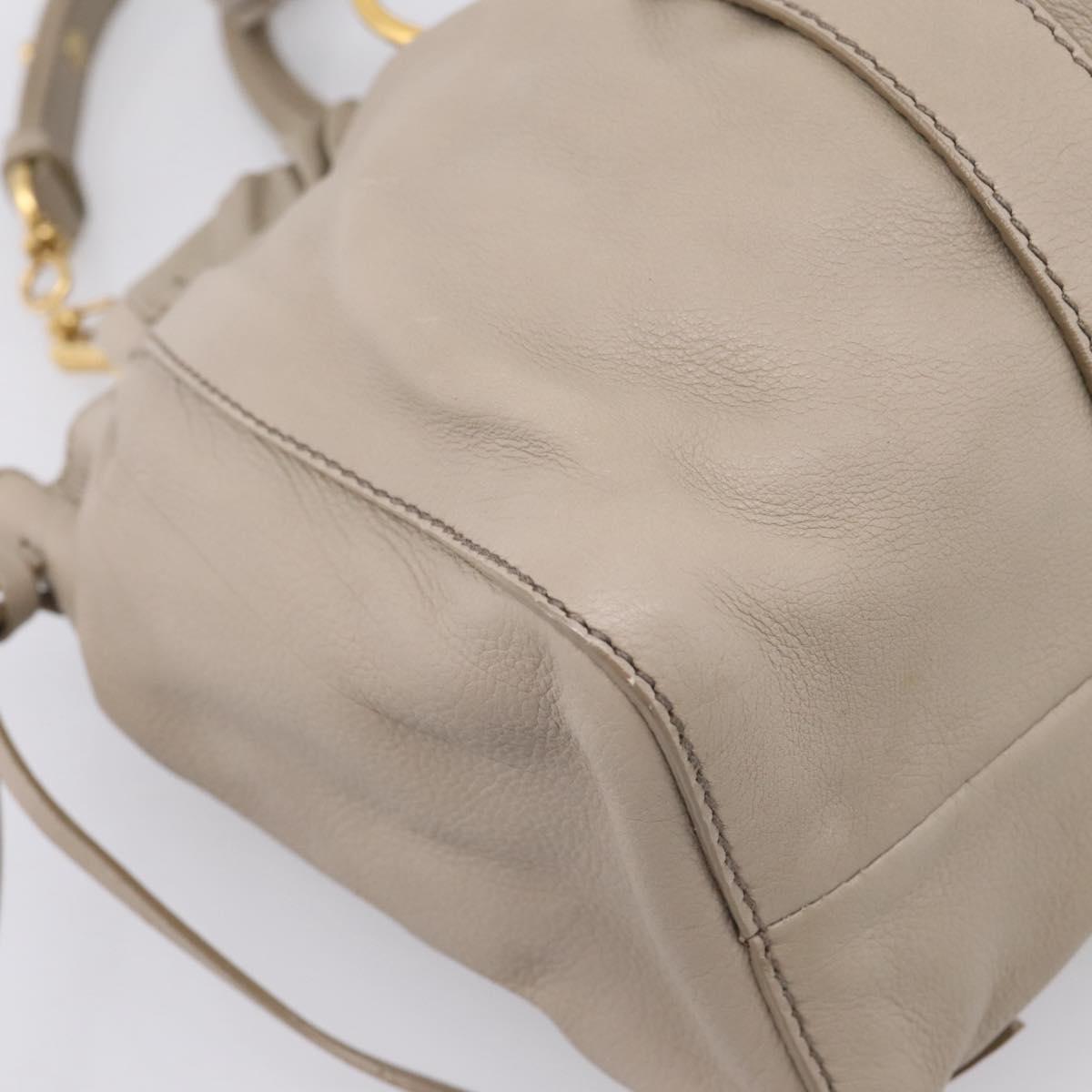 Miu Miu Hand Bag Leather 2way Beige Gold Auth 206249M