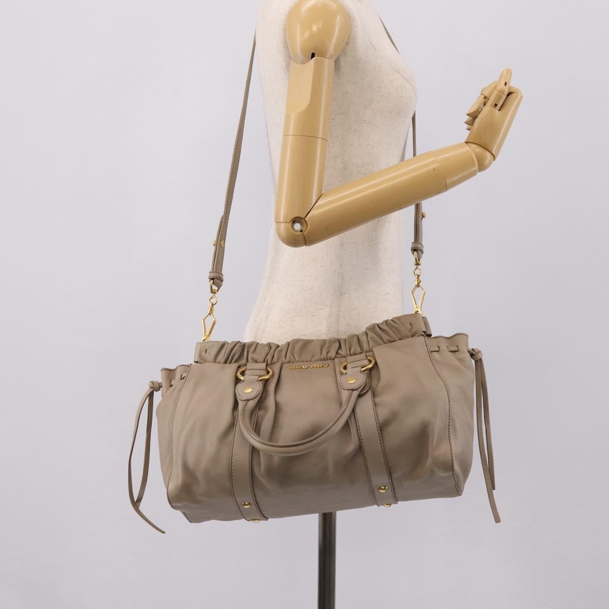 Miu Miu Hand Bag Leather 2way Beige Gold Auth 206249M