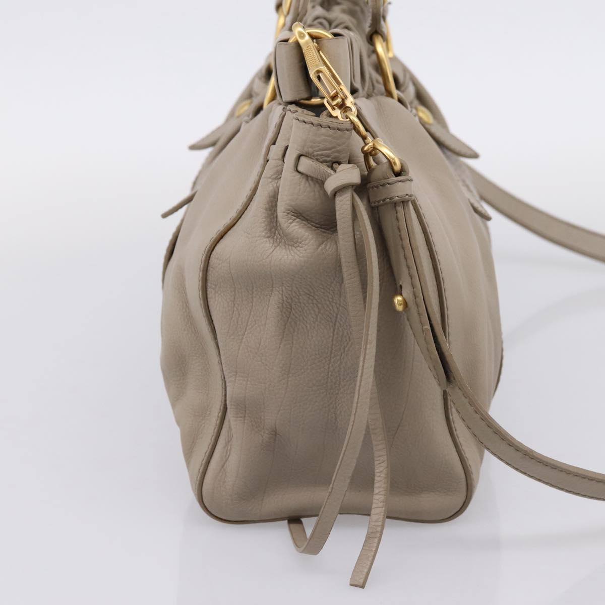 Miu Miu Hand Bag Leather 2way Beige Gold Auth 206249M