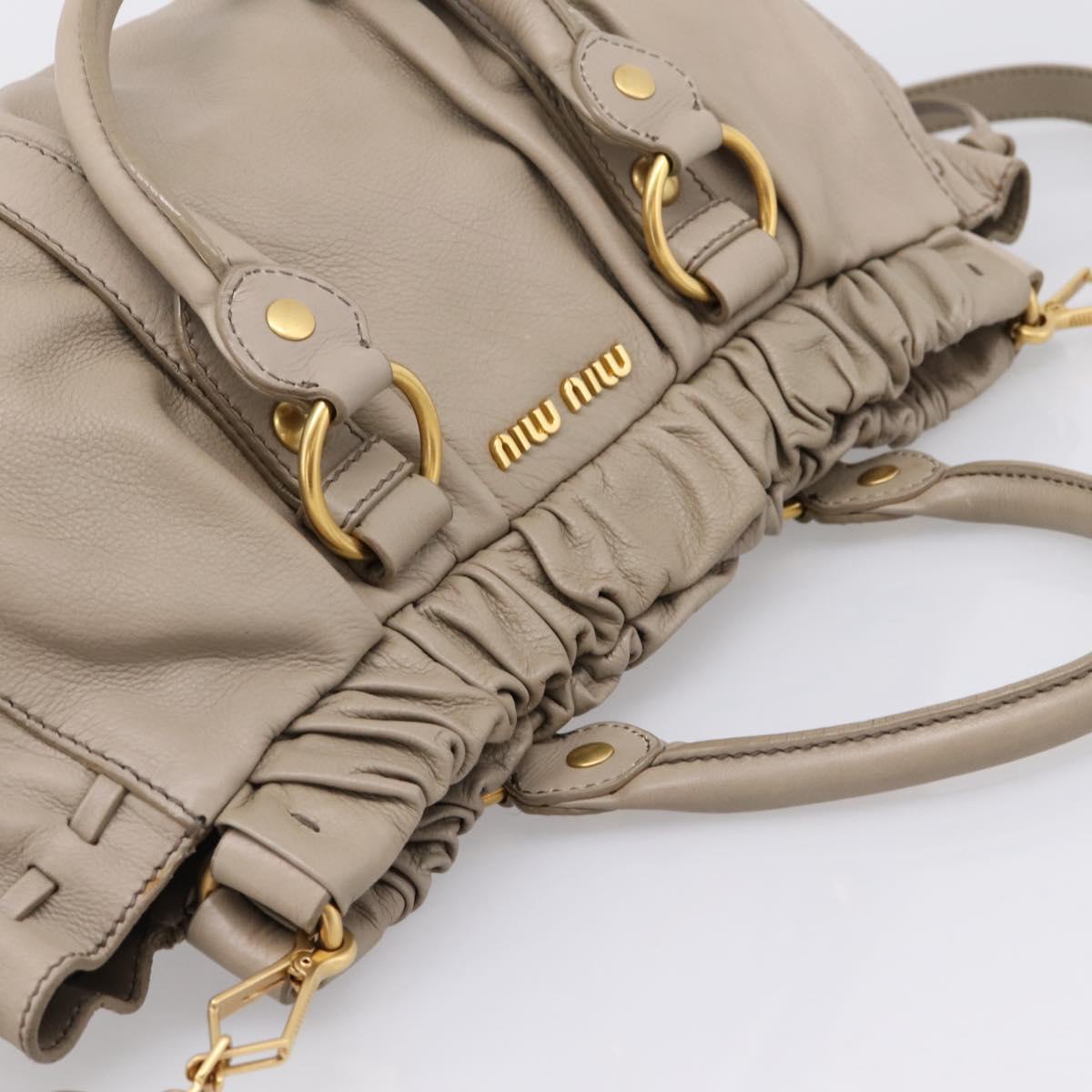 Miu Miu Hand Bag Leather 2way Beige Gold Auth 206249M
